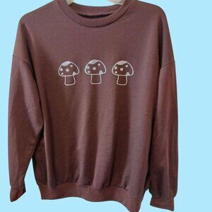 Sweatshirt Mushroom Print rhinestone Dark Brown Medium